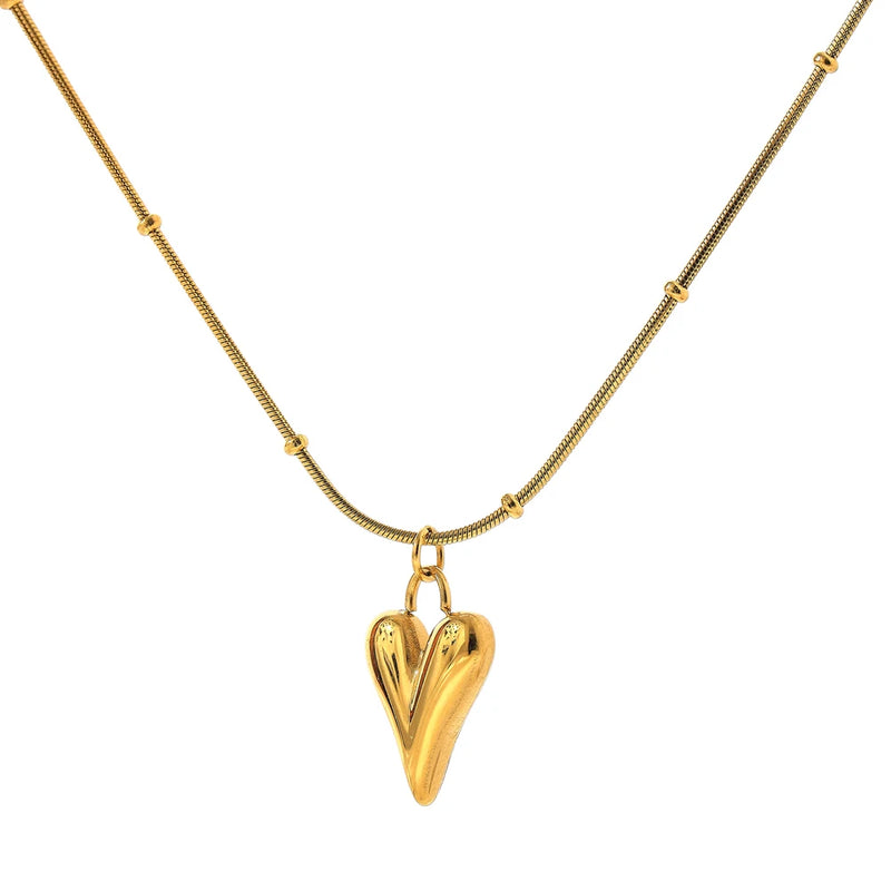 Temperament Heart Pendant Chain Necklace for Women Stainless Steel Choker