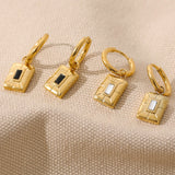 Square Geometric Drop Stainless Steel Golden Charm Hoop Earrings