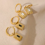 Square Geometric Drop Stainless Steel Golden Charm Hoop Earrings
