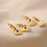 Square Geometric Drop Stainless Steel Golden Charm Hoop Earrings