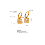 Square Geometric Drop Stainless Steel Golden Charm Hoop Earrings
