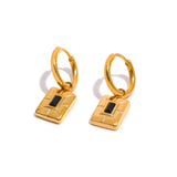 Square Geometric Drop Stainless Steel Golden Charm Hoop Earrings