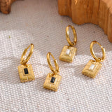Square Geometric Drop Stainless Steel Golden Charm Hoop Earrings
