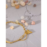Heart Double Layered Bracelet Stainless Steel Metal Texture Stylish Charm