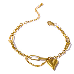 Heart Double Layered Bracelet Stainless Steel Metal Texture Stylish Charm