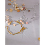 Heart Double Layered Bracelet Stainless Steel Metal Texture Stylish Charm