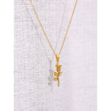 Metal Rose Flower Pendant Necklace 316 Stainless Steel Waterproof Jewelry
