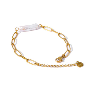 Pearl Chain Bracelet Golden Charm 18K Plated Gift for Women