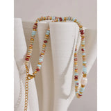Natural Stone Freshwater Pearl Collar Necklace Chain Steel Beads Jewelry