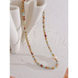 Natural Stone Freshwater Pearl Collar Necklace Chain Steel Beads Jewelry