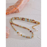 Natural Stone Freshwater Pearl Collar Necklace Chain Steel Beads Jewelry