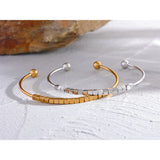 Stainless Steel Square Beads Cuff Bracelet Bangle Charm