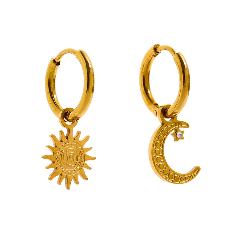 Star Moon Drop Stainless Steel Hoop Earrings for Women