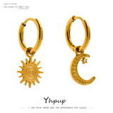 Star Moon Drop Stainless Steel Hoop Earrings for Women