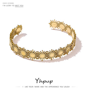 Stainless Steel Sunflower Bangle Bracelet for Women