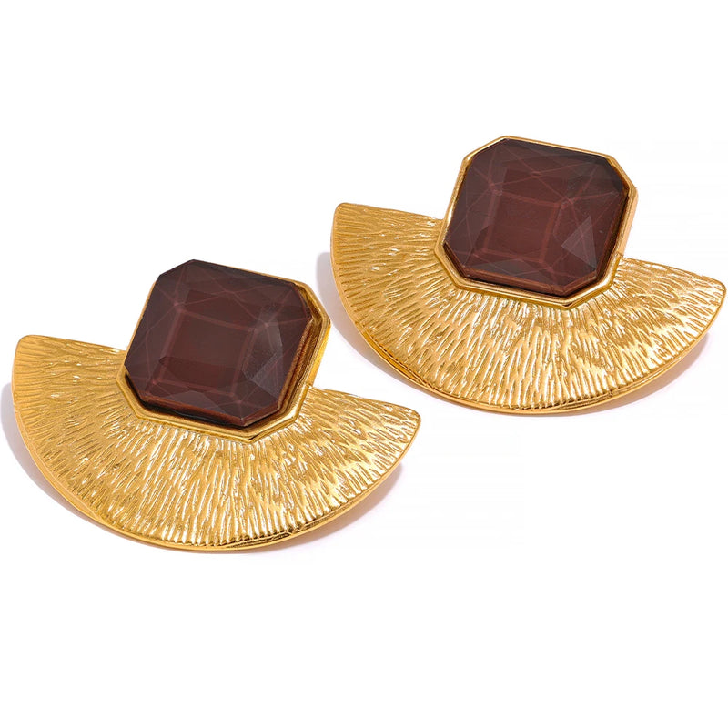 Vintage Geometric Crystal Big Stud Earrings