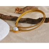 Vintage Pearl Round Pendant Stainless Steel Choker Necklace Women