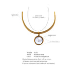 Vintage Pearl Round Pendant Stainless Steel Choker Necklace Women