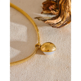 Vintage Pearl Round Pendant Stainless Steel Choker Necklace Women