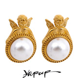 Vintage Pearls Angel Stud Earrings for Women