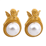 Vintage Pearls Angel Stud Earrings for Women