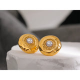 Vintage Round Stainless Steel Stud Earrings Women Pvd Plated Charms Jewelry