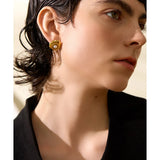 Vintage Round Stainless Steel Stud Earrings Women Pvd Plated Charms Jewelry