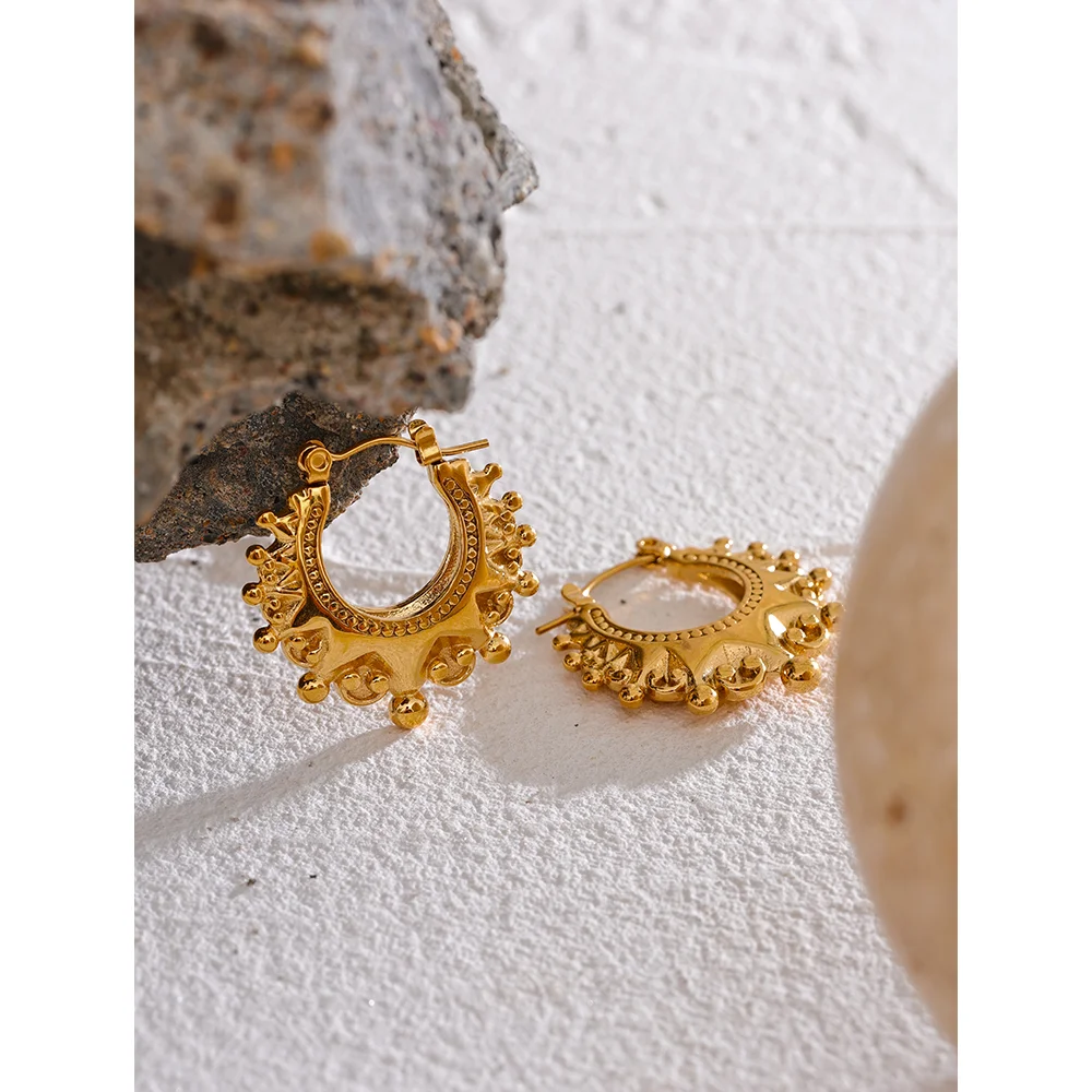 Vintage Stainless Steel Round Hoop Earrings Retro Attractive Jewelry