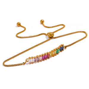 Waterproof Rainbow CZ Bracelet Bangle Adjustable Chain for Women