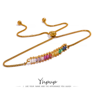 Waterproof Rainbow CZ Bracelet Bangle Adjustable Chain for Women