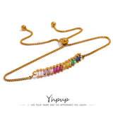 Waterproof Rainbow CZ Bracelet Bangle Adjustable Chain for Women