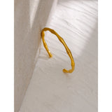Waterproof Stainless Steel Bamboo Cuff Bangle Bracelet 18K Plated Charm