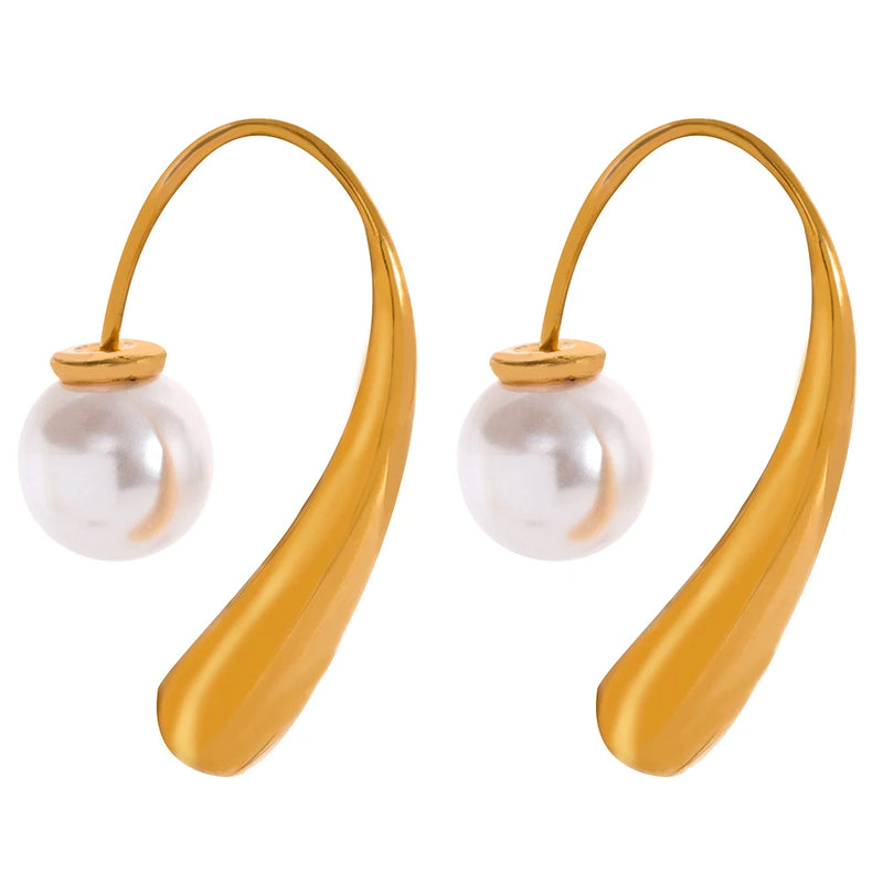 Waterproof Pearls Stainless Steel Earrings 18K Plated Jewelry