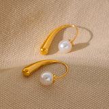 Waterproof Pearls Stainless Steel Earrings 18K Plated Jewelry
