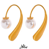 Waterproof Pearls Stainless Steel Earrings 18K Plated Jewelry
