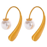 Waterproof Pearls Stainless Steel Earrings 18K Plated Jewelry