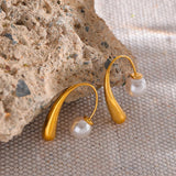 Waterproof Pearls Stainless Steel Earrings 18K Plated Jewelry