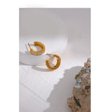 Waterproof Stainless Steel Zirconia Earrings Geometric Round Golden Charm
