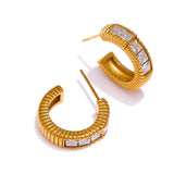 Waterproof Stainless Steel Zirconia Earrings Geometric Round Golden Charm
