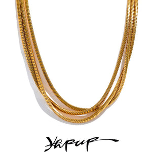 Waterproof Stainless Steel Overlay Long Chain Necklace 18K Plated Jewelry