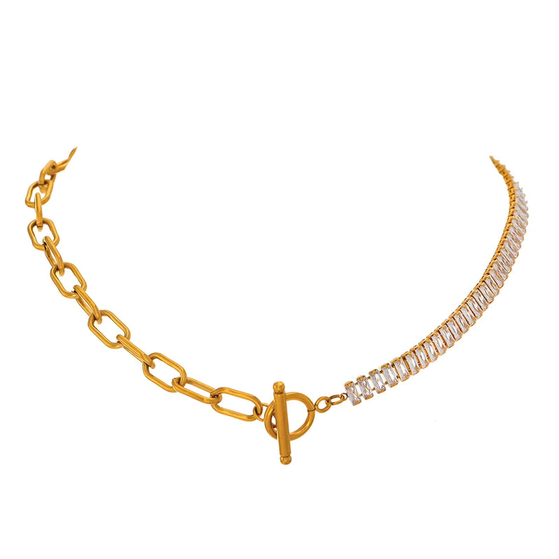Waterproof Stainless Steel Chain Zirconia Necklace