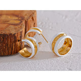 Enamel Stainless Steel C Shape Round Earrings