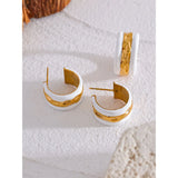 Enamel Stainless Steel C Shape Round Earrings