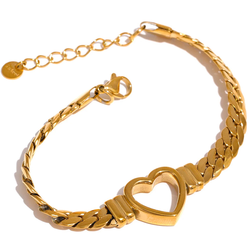Heart Cuban Chain Stainless Steel Bracelet