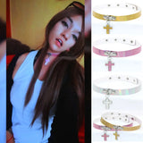 Pink Goth Cross Pendant Choker Necklace for Women