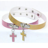 Pink Goth Cross Pendant Choker Necklace for Women