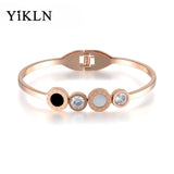 Roman Numeral CZ Crystal Wedding Bangle Stainless Steel Love Charm Bracelet