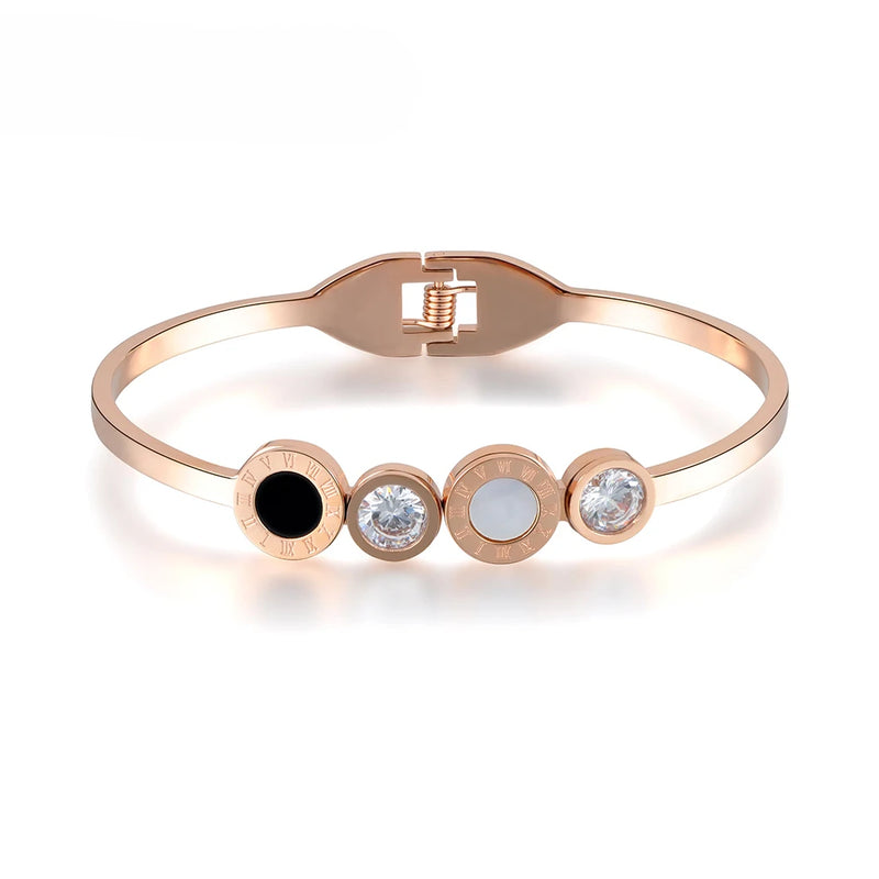 Roman Numeral CZ Crystal Wedding Bangle Stainless Steel Love Charm Bracelet