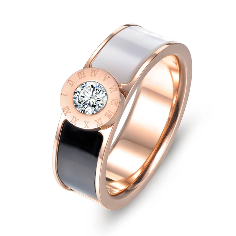 Stainless Steel CZ Crystal Roman Alphabet Ring