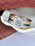 Colorful CZ Crystal Life Of Tree Rings Stainless Steel Engagement Ring